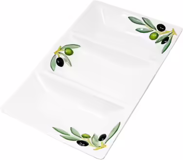 Handmade Rectangular Serving Platter made of Italian Ceramics in Olive Design, Three-Piece Serving Tray 31x21 cm