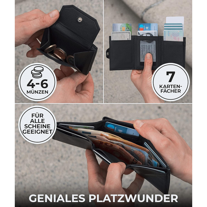 Гаманець Koruta Slim з RFID захистом та відділенням для монет (Carbon, Чорний) + AirTag. Картхолдер для чоловіків та жінок