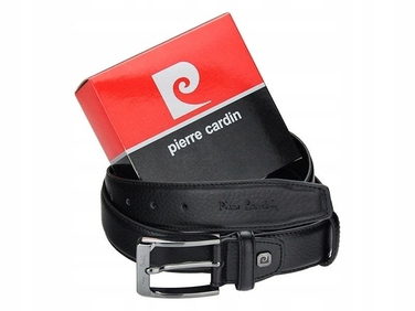 Чоловічий шкіряний ремінь Pierre Cardin, класичний, чорний, 115 см