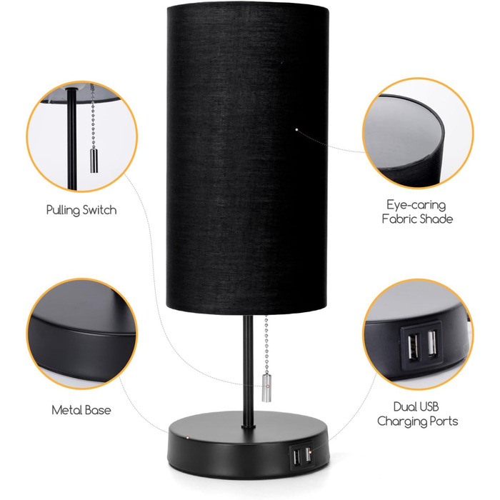 Торшер Aigostar з 2 USB-портами для зарядки, вимикач на шнурі, металева основа, сучасний дизайн, сірий колір. Підходить для спальні, вітальні, робочого столу, дитячої кімнати