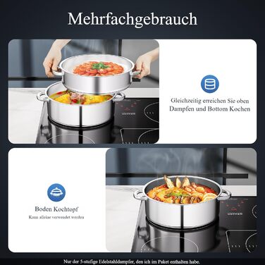 Набір для приготування на пару 5-ти ярусний з нержавіючої сталі, 28 см, з кришкою, для всіх типів плит (індукція, електрокераміка)