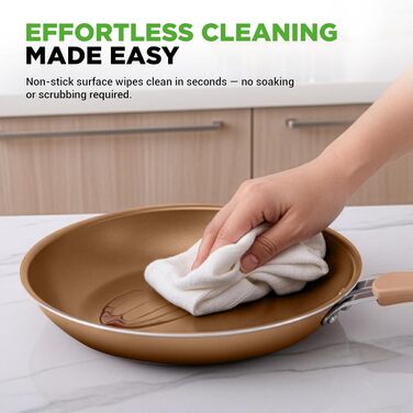 Набір кухонного посуду NutriChef NCCW20S.5 (20 предметів) з антипригарним покриттям, PTFE/PFOA/PFOS-Free, стійкий до високих температур, золотий