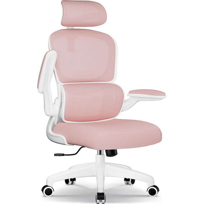 Ергономічне крісло для офісу з регульованою підголовником, підтримкою попереку та відкидними підлокітниками, крісло для начальника, 150 кг, функція гойдання до 135° (Рожевий, Модель 2)