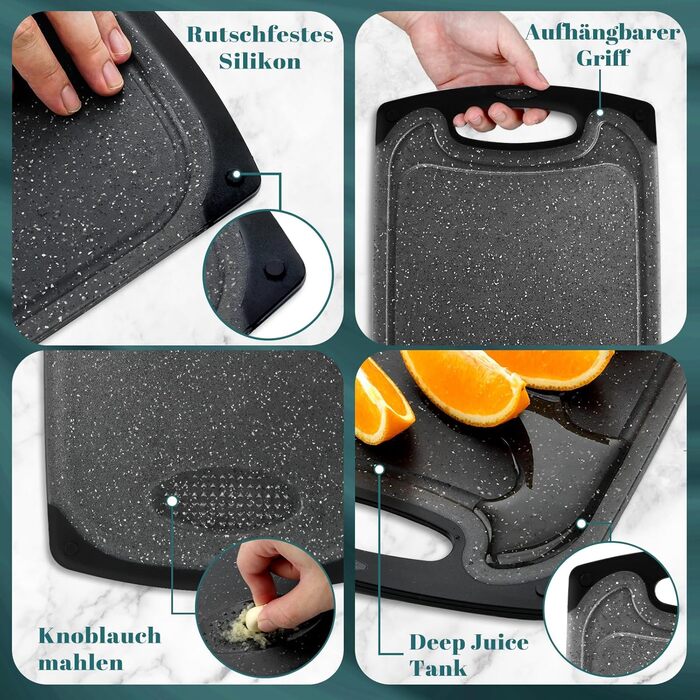 Набір дерев'яних обробних дощок Hunnycook 3 шт. з піддоном для соку, антибактеріальний, BPA-free, для миття в посудомийній машині