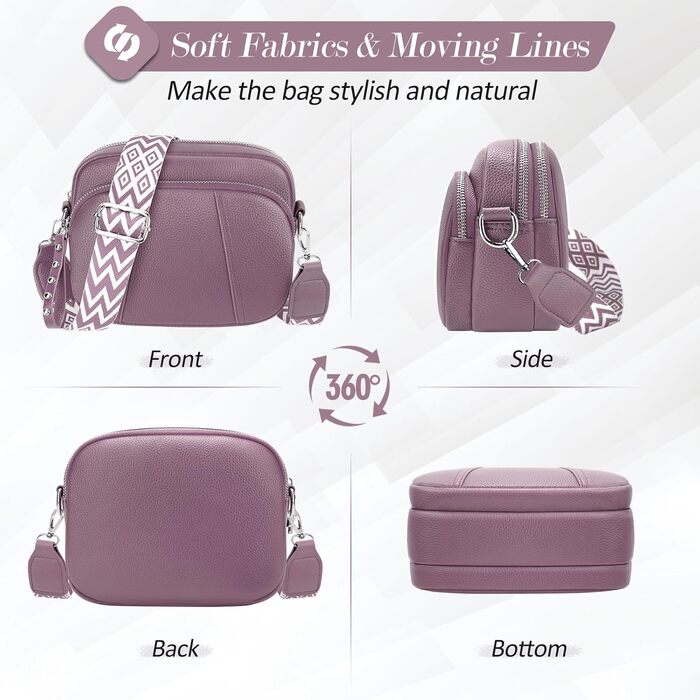 Сумка жіноча через плече кросбоді з натуральної шкіри лілового кольору, стильна, з широким ременем та відділенням для карт