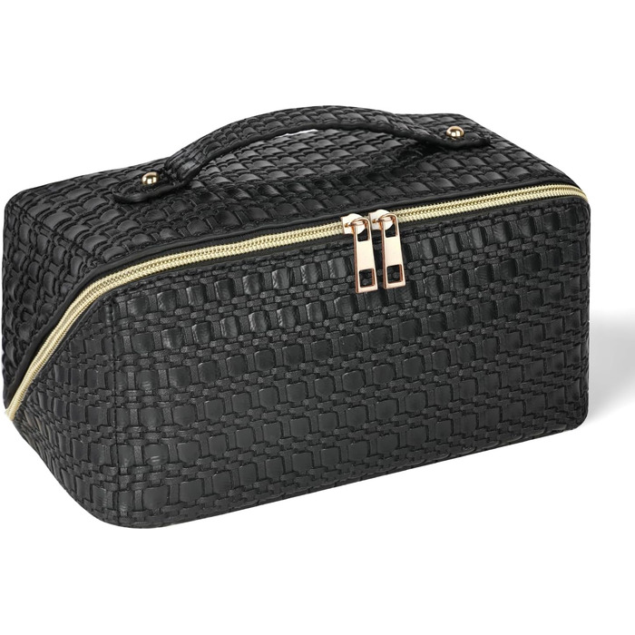 Косметичка для подорожей, PU шкіра, велика місткість, водонепроникна, чорна з геометричним візерунком