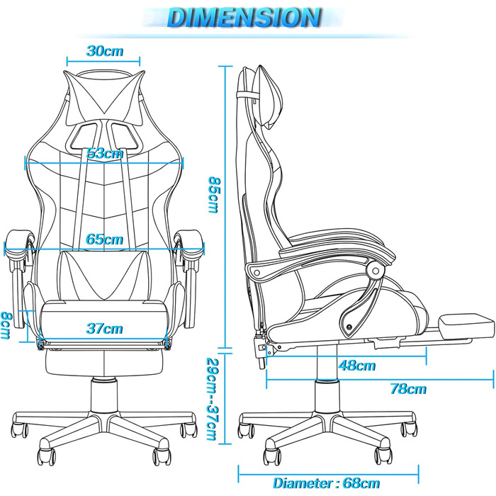 Геймерське крісло Soontrans CK001 Racing: з підставкою для ніг, подушкою для шиї та попереку, білими підлокітниками, регульоване, для стрімінгу та Xbox