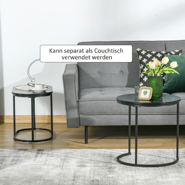 HOMCOM 2-Piece Round Oval Nesting Coffee Table Set - Holds up to 30 kg, Stackable - MDF & Steel Coffee Table, Black - Ø50 x 50 x 5H cm - For Living Room