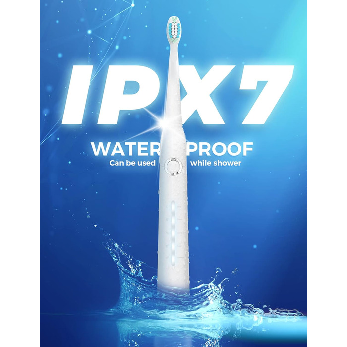Електрична зубна щітка Demita зі звуковими коливаннями, 8 насадок, 40000 VPM, 5 режимів, швидка зарядка (30 днів роботи), S1, 3-білий