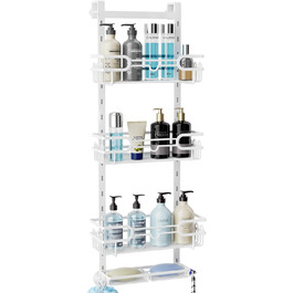 HapiRm Shower Shelf - Hanging Shower Rack Adjustable with 4 Shower Baskets, Shower Shelf No Drilling with Soap Dish and Hooks, Shower Shelf Over the Door Glass Wall & Bathroom Door (White)