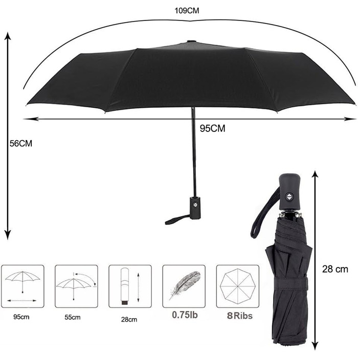 Loiina Сонцезахисний парасолька-рюкзак, вітростійкий, з подвійним куполом, автоматичний механізм, 8 спиць з нержавіючої сталі, захист від УФ-променів, легкий, компактний, стабільний