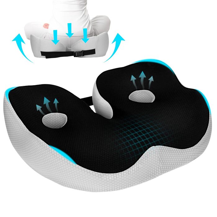 Ортопедична подушка для сидіння з Memory Foam для спини, куприка та при болях в попереку. Антиковзка, знімний чохол.