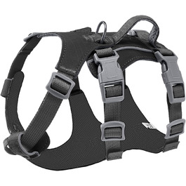 Шлейка для собак маленьких та середніх порід, легка та дихаюча, не тягне, з ручкою, світловідбиваюча, нейлон, з переднім кріпленням, для прогулянок та повсякденного використання, чорна, розмір S