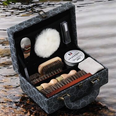 FGXY Shoe Care Set, 11-Piece Shoe Care Set Shoe Polishing Travel Set with Brush Horsehair Shoe Cream Wood Applicator Brushes Shoehorn
