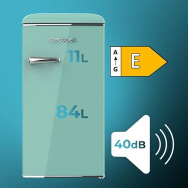 Cecotec Bolero CoolMarket TT Origin 45L Retro Mini Refrigerator - Red, 55cm High, 45L Capacity, Energy Class E, with Freezer Compartment & Chrome Handle