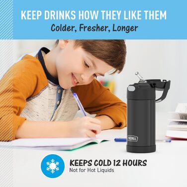 Дитяча термопляшка Thermos Funtainer зі сталевим корпусом та трубочкою, вакуумна ізоляція, 355 мл, чорна