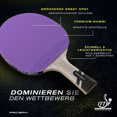 Тенісний стіл PRO SPIN - Carbon Profischläger, преміум якість, чудова точність, гума Spin, товщина губки 2.0 мм, захисний чохол, фіолетовий (1 шт.)