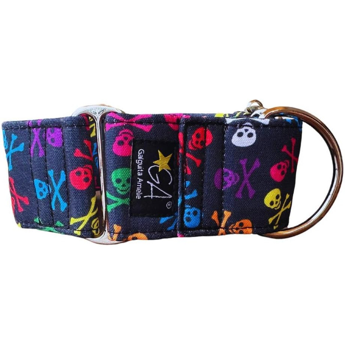 Нашийник для собак Galguita Amelie з принтом черепа, 4 см, розмір M (30-39 см), для собак Мартінгейл