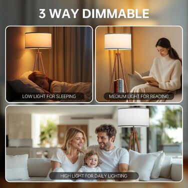 Стельова лампа з полицею, пульт дистанційного керування, 3 колірні температури, тринога, для вітальні, спальні, офісу (горіх), бежевий абажур