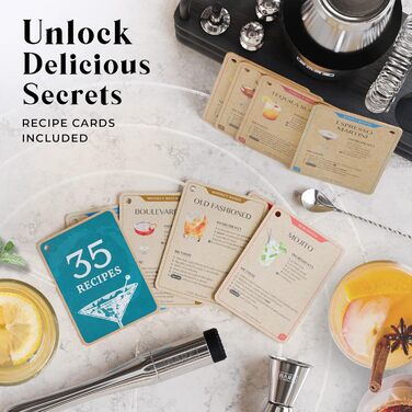 Набір для коктейлів Pro Cocktail Kit: Шейкер для приготування коктейлів, 14 предметів, з рецептами (800 мл, срібно-чорний)