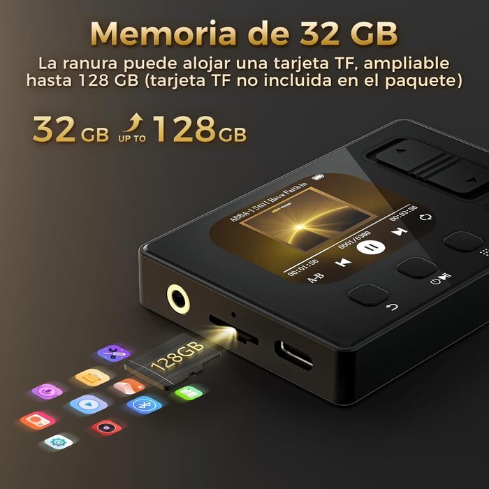 MP3 плеєр 32GB з Bluetooth 5.3, HiFi звук, для дітей, чорний. Радіо FM, підтримка TF карти до 128GB, еквалайзер, навушники в комплекті