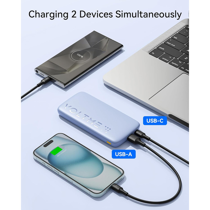 Power Bank VOLTME 10000mAh з USB C та USB A, PD3.0, LED-дисплеєм. Сумісний з iPhone, iPad, Samsung, Huawei, чорний