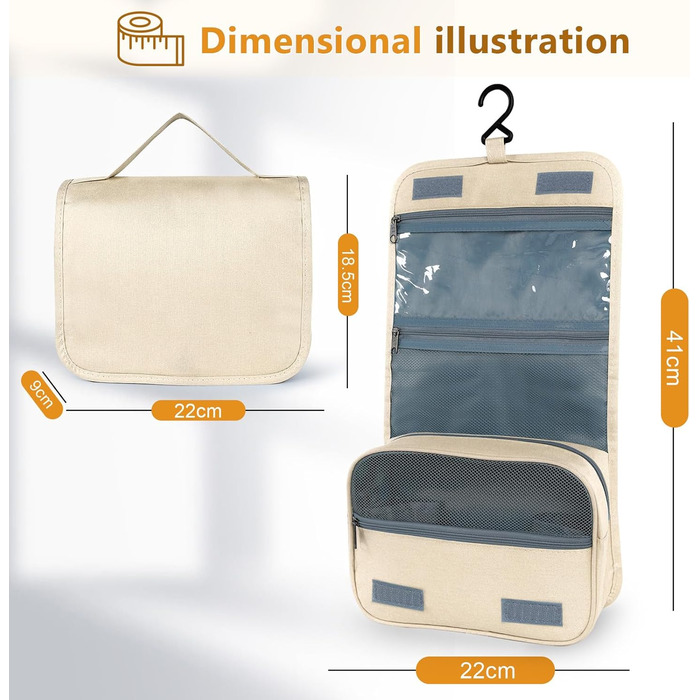 AiQInu Сумка для туалетних речей з гачком, дорожня косметичка-органайзер, унісекс, розкладний, для подорожей, блакитний (жовтий)