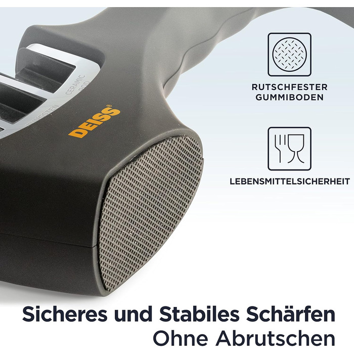 Deiss PRO Точилка для ножів 3-ступенева - професійна для кухонних, мисливських та керамічних ножів. Відновлює та полірує леза