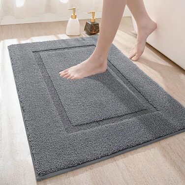 DEXI Bathroom Rug 60 x 90 cm, Non-Slip Bath Mat, Washable Soft Bath Mat, Microfiber Absorbent Bathroom Rug, Bath Mats for Bathtub, Shower Room and Bathroom - Grey 60 x 90 cm Grey