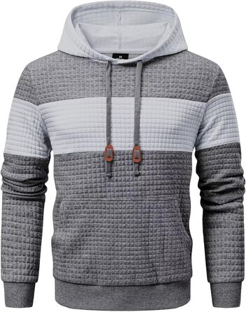 Худі чоловіче з довгим рукавом, теплий світшот з капюшоном, кольоровий блок, модель A (темно-сірий, L)