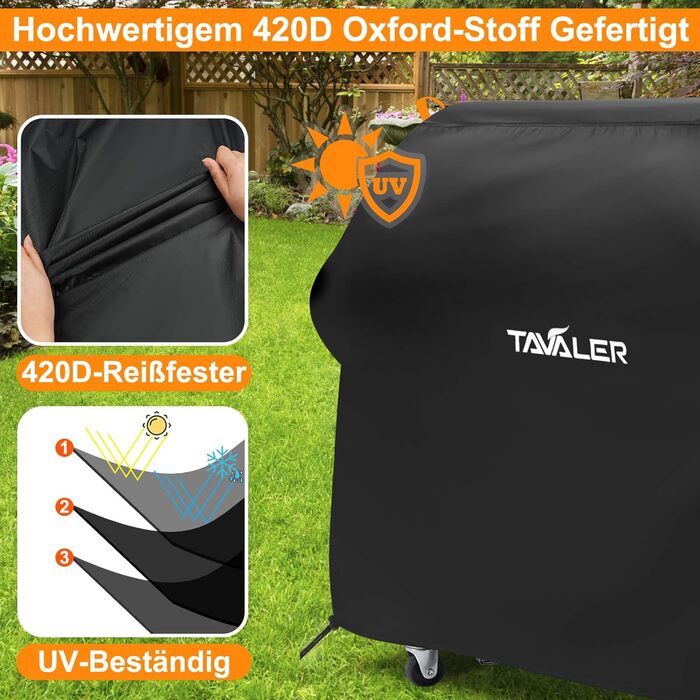 Чохол для гриля Tavaler 140x65x120 см, водонепроникний, оксфорд 420D, захисна накидка для газового гриля Weber, Enders, Char Broil