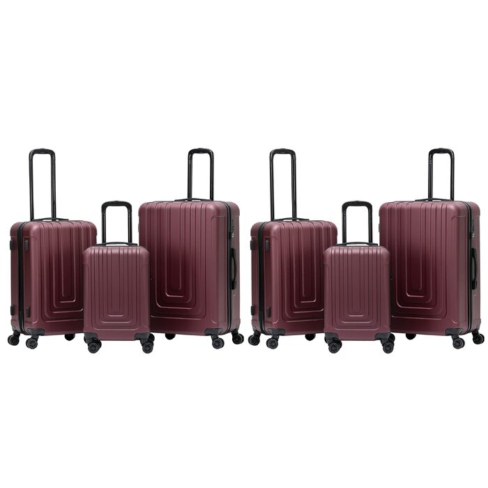 Набір валіз Flight Knight Premium з ABS-пластику, TSA-замком та USB-портом, 8 коліс (S 55см, M 67см, L 76.5см), бордовий