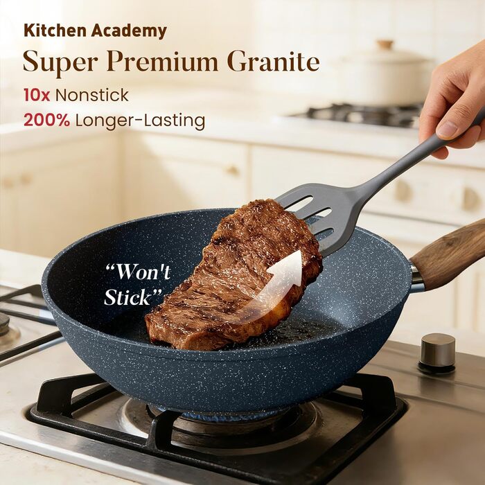 Набір посуду Kitchen Academy Granit 12 предметів для індукції, антипригарне покриття, без PFOA/PFOS, синій