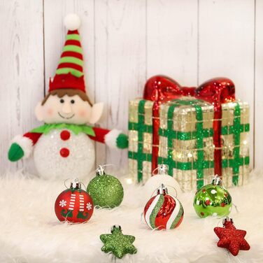 Набір ялинкових прикрас Victor's Workshop 35 шт. 5 см, пластикові кулі, червоно-зелено-білий декор для ялинки