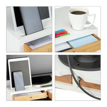 Relaxdays Monitor Stand White with Drawers