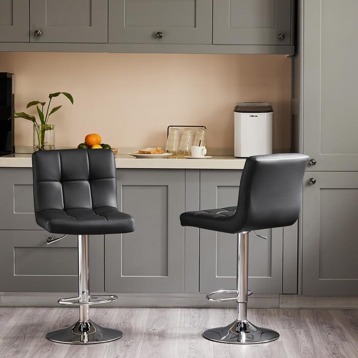 DUMOS Set of 2 Adjustable Bar Stools - Modern Style, Metal Legs, Kitchen Bar Stools with Backrest - for Bar, Kitchen & Living Room (White & Black)