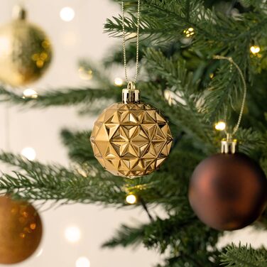 50 шт. прикраси на ялинку Valery Madelyn, 5 см, білий та золотий, з кріпленням, для ялинкової прикраси, знімна, міцна, з ефектом сніжинок, для декору на Різдво (бронза)