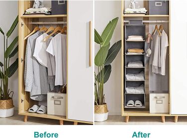 Настінна полиця-органайзер для шафи з 6 відділеннями та 2 кишенями сірого кольору для одягу та взуття