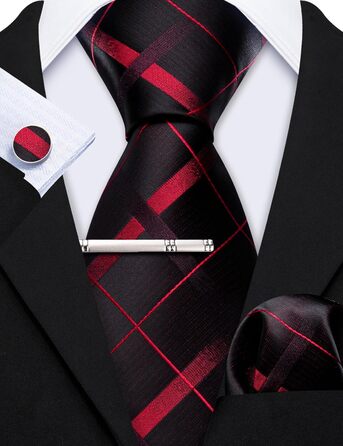 Краватка та нагрудна хустинка Hi-Tie для весілля, класичний стиль, квітковий принт, чорно-червоний каре, для чоловіків