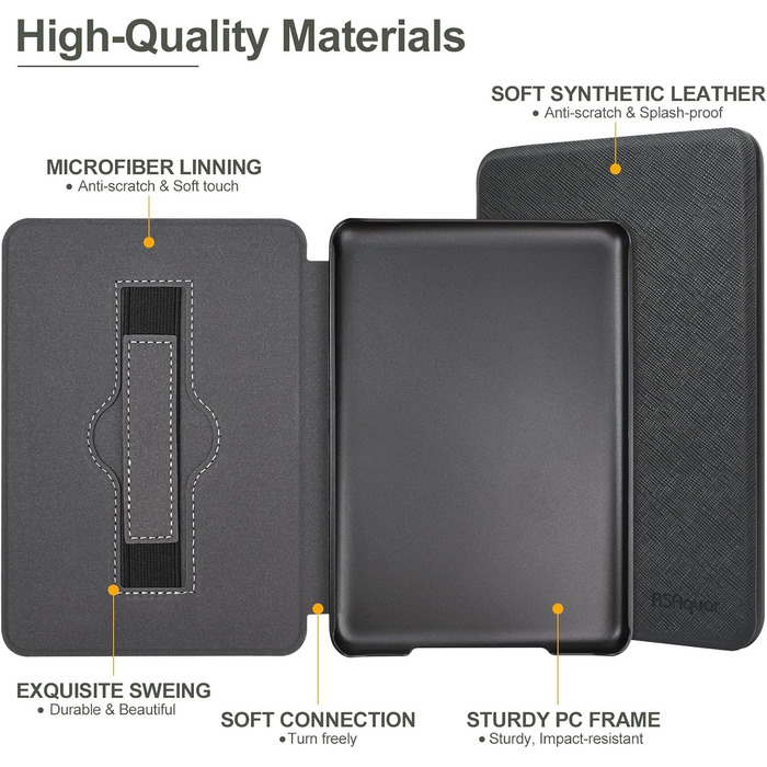 Чохол для Kindle/Kobo/Tolino з підставкою та авто-ввімкненням/вимкненням (чорний)