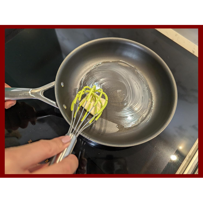 Силіконовий вінчик для збивання з лопатками, нержавіюча сталь 18/10, антипригарне покриття, безпечний для сковород, ергономічна ручка, ідеально підходить для змішування, збивання та перемішування, 27.9 см, червоний