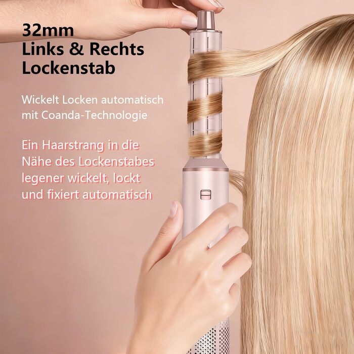 Фен-щітка 5 в 1 для волосся, Airstyler з феном, для створення об'єму та локонів, рожевий, з Європейською вилкою