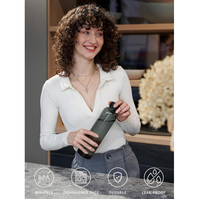 spottle Glass Water Bottle 1L - Glass Bottle in 500ml - 750ml or 1 Liter - Glass Water Bottle Suitable for Carbonated Drinks – Dishwasher-Safe & Leak-Proof Glass Drinking Bottle
