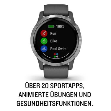 Розумний годинник Garmin vívoactive 4 – водонепроникний фітнес-трекер з GPS, планами тренувань, вимірюванням пульсу, 20 спортивних додатків, 8 днів роботи від акумулятора, безконтактна оплата [Відновлений]
