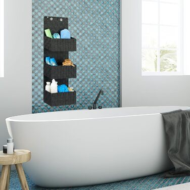 Органайзер для дверей Relaxdays, текстильний, 3 кошики, настінний, для ванної, чорний, 75x25x15 см