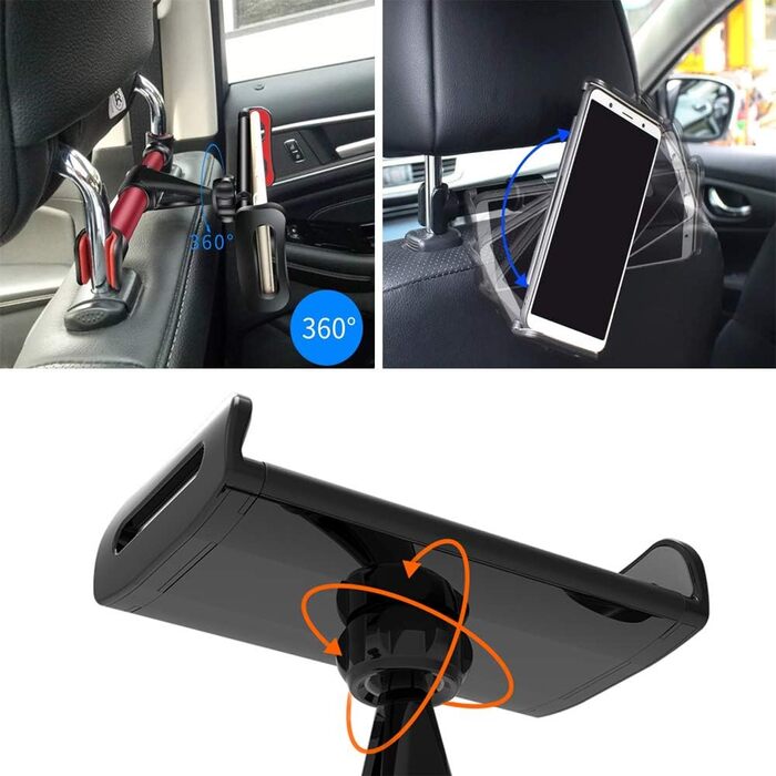 Утримувач для планшета в авто, регульований, універсальний для iPad/iPhone/Samsung Galaxy Tab/Kindle Fire HD/Nintendo Switch, 4.4-11 дюймів, Чорний & Срібний