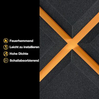 Акустичний поролон Fstop Labs для звукоізоляції, набір 12 шт. 3D панелі-поглиначі ехо та шуму (пірамідки), 30 x 30 x 5 см, чорний