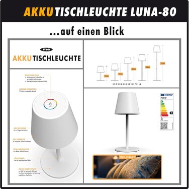 Настільна LED лампа LUNA-80-W з акумулятором, диммування, сенсорне управління, 7 кольорів, 5200mAh, 8-72 год роботи, регулювання висоти (5 рівнів), 3 шт. в упаковці
