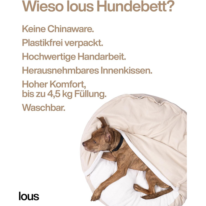 Lous® Fluffy Dog Bed, Dog Cave, Washable, Large Dogs, Small Dogs and Cats, Cat Bed, Removable Cover (L x B Variant (approx. 72cm), Beige)