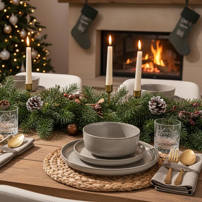 Набір посуду SÄNGER Kairo Clay 24 частини: 6 тарілок для їжі, 6 тарілок для десерту, 6 мисок для пасти, 6 салатників. Серія VALUE COLLECTION, сірий колір, керамічний посуд для 6 осіб